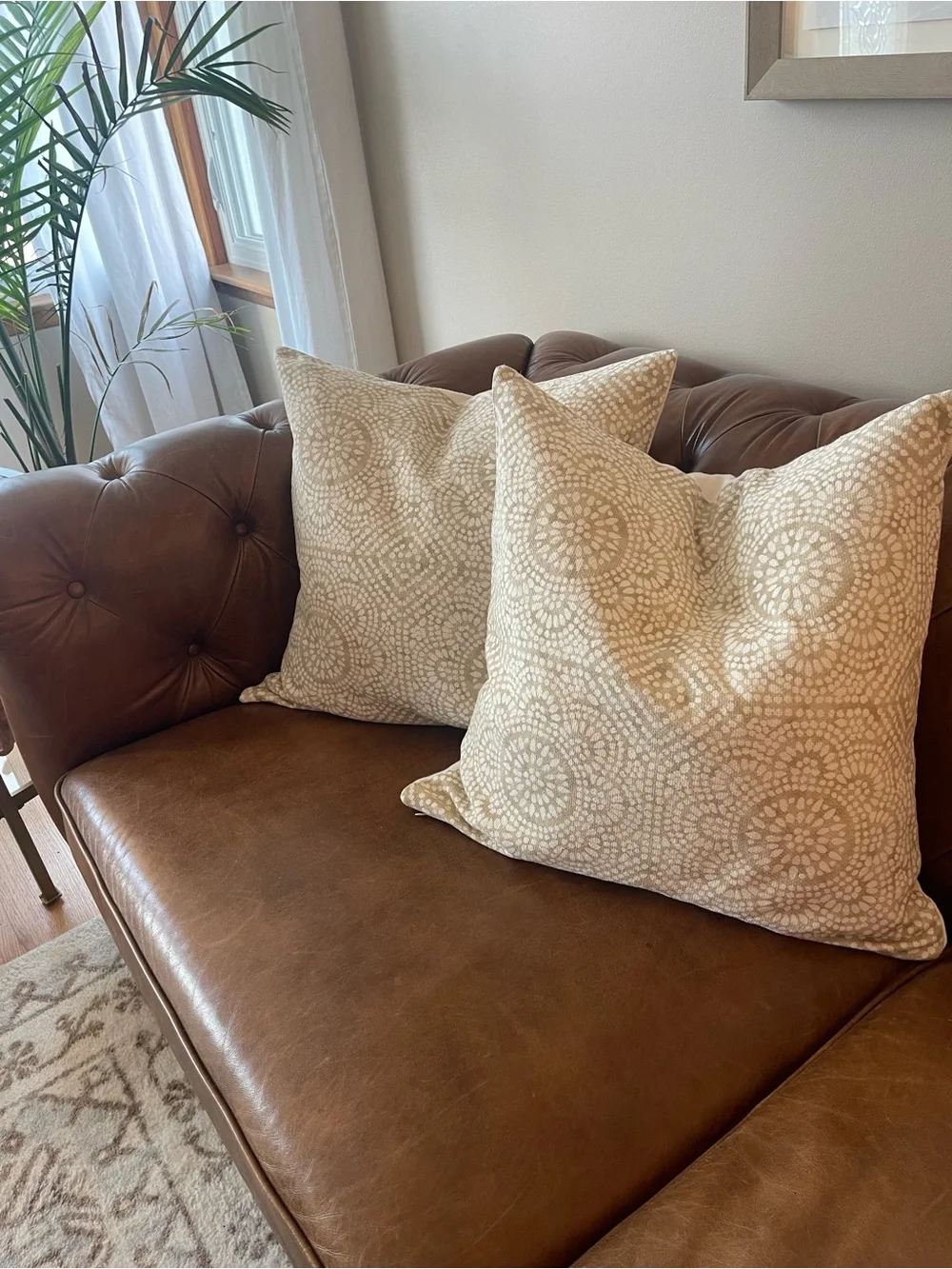 Pottery Barn Cream Medallion Accent Pillow Pair